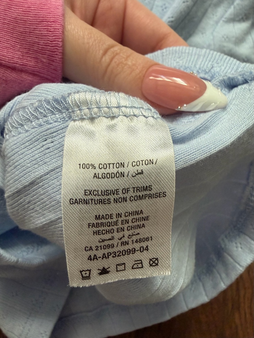 Light Blue Pointelle Short Sleeve Top - Picture 3 of 4